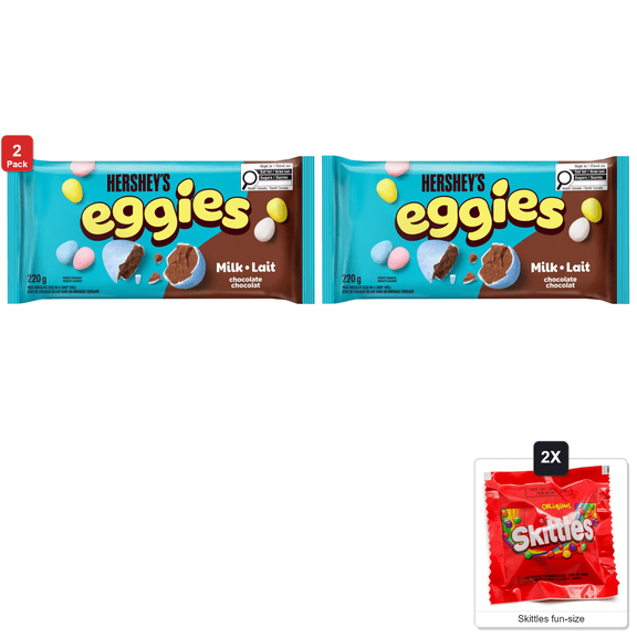 2 Pack | Hershey's Eggies Milk Chocolate Candy Coated Eggs, 220 g, with 2 Skittles Fun Size
