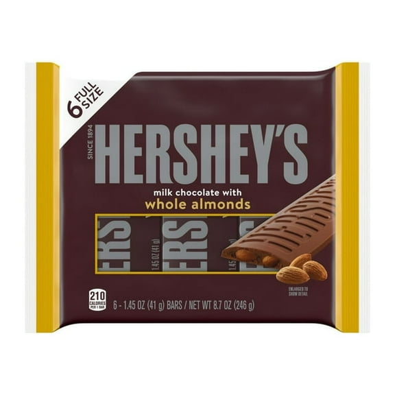 2 Pack Hershey's Milk Chocolate with Whole Almonds Candy, Bars 1.45 oz, 6 Count