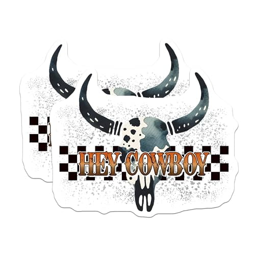 (2 Pack) Hey Cowboy Skull Magnets - Western Decor Magnets - Bull Skull Art Magnets - 5" On Longest Side - for Cars, Refrigerators, Toolboxes, Lockers - Made in USA BMCS3155