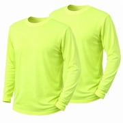 2 Pack-Hi Vis Green Long Sleeve Work Safety High Visibility T-Shirt SizeLarge
