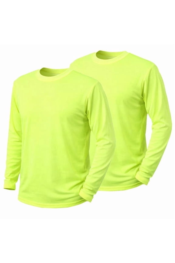 2 Pack-Hi Vis Green Long Sleeve Work Safety High Visibility T-Shirt Size:X-Large