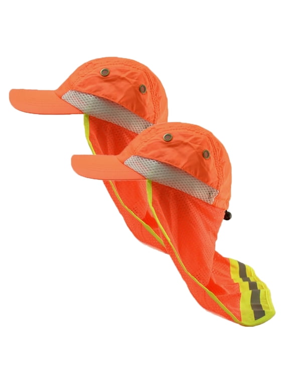 2-Pack Hi-Vis Reflective Work Safety Baseball Cap High Visibility Hat With Mesh Neck Flap Orange