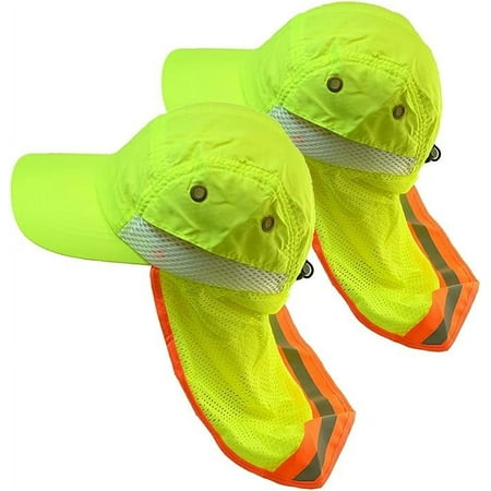2-Pack Hi-Vis Reflective Work Safety Baseball Cap High Visibility Hat With Mesh Neck Flap