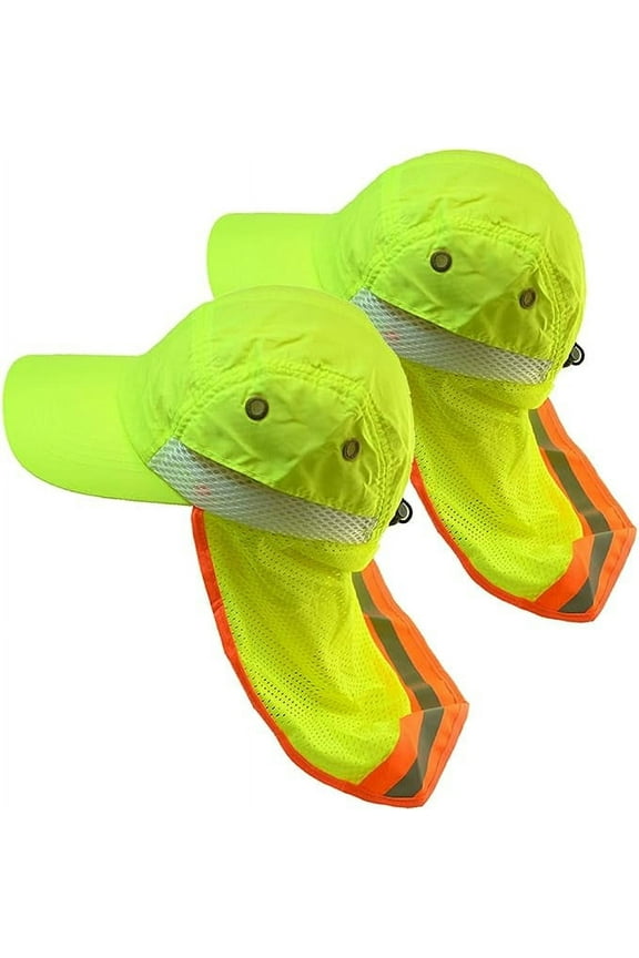 2-Pack Hi-Vis Reflective Work Safety Baseball Cap High Visibility Hat With Mesh Neck Flap