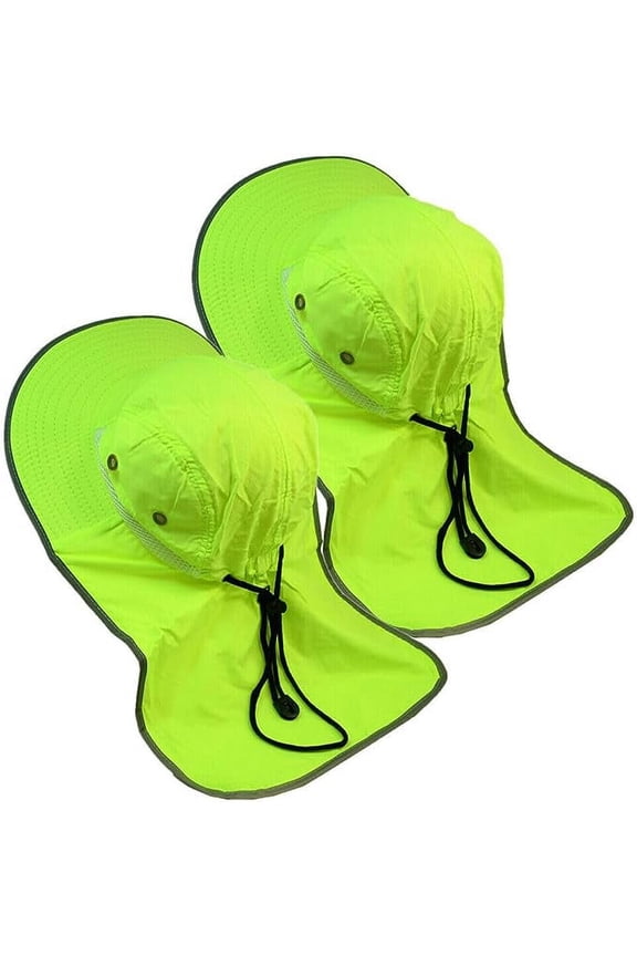 2 Pack Hi-Vis Reflective Work Safety Boonie Snap Hat High Visibility Cap Green Neck Flap