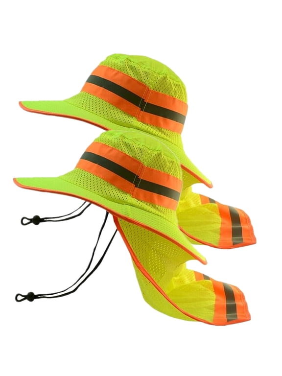 2-Pack Glory Max High Visibility Reflective Work Safety Bucket Hat Cap Mesh Neck Flap