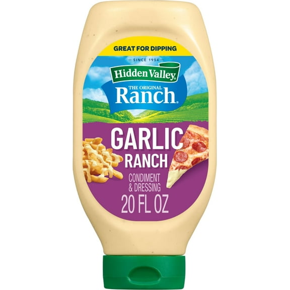 Hidden Valley Garlic Ranch Condiment and Dressing, 20 Fluid Ounce Bottle (Pack of 2)