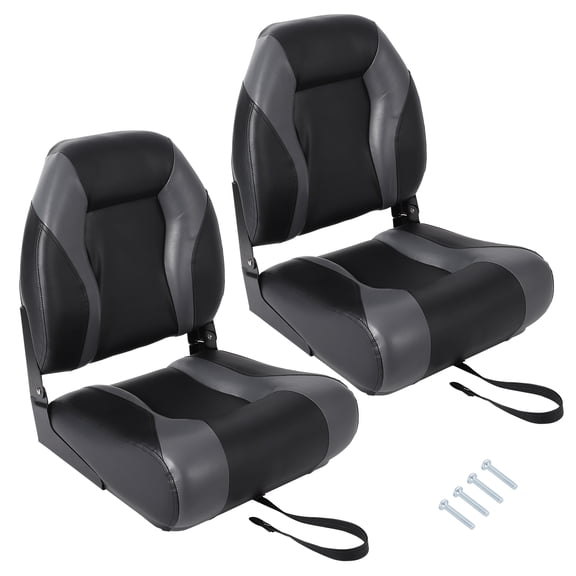2-Pack High Back Folding Boat Seats– Comfortable Padded Marine Fishing Chairs, Thickened Sponge, Water-Resistant PVC, Aluminum Hinge – For Pontoon, Speedboat, Canoe, Deck, Outdoor Boating
