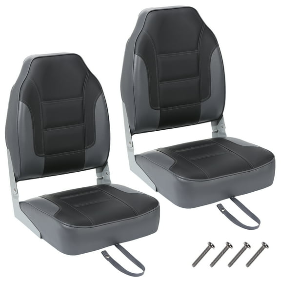 2 Pack High Back Folding Boat Seats, Fishing Boat Seats, Folding Marine Seats for Fishing Boats, Speedboats & Jon Boats, Dark Grey