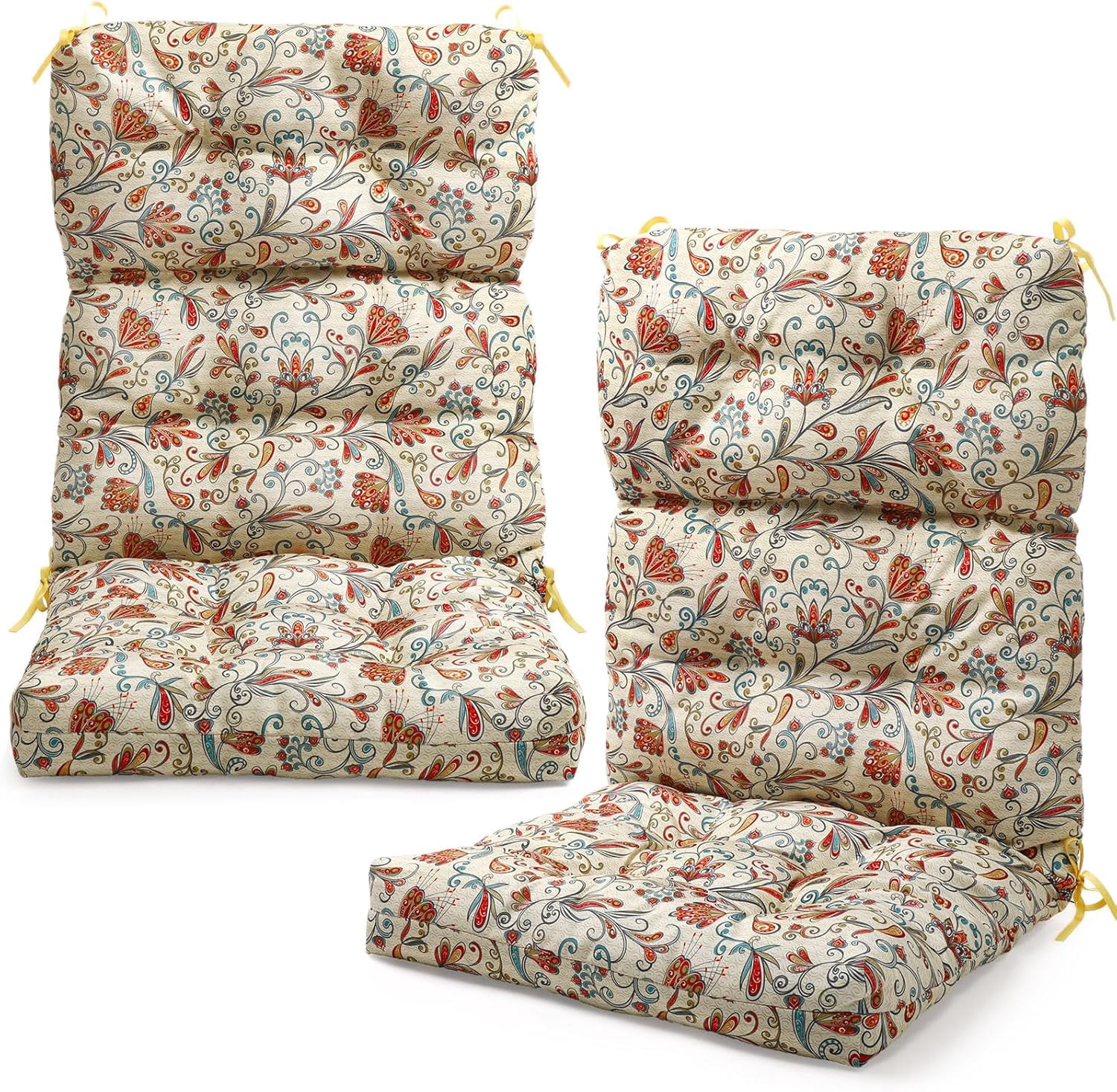 2 Pack High Back Outdoor Chair Cushions Bulk Waterproof Indoor Outdoor Chair Cushion Seat and Back Rocking Chair Cushion Thickened Patio Chair Pad for Indoor and Outdoor (Floral)