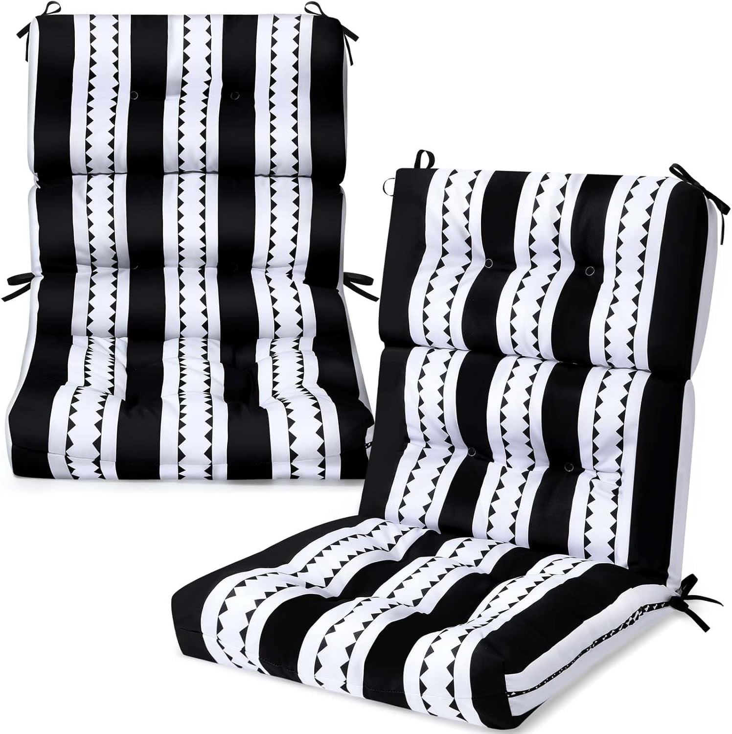 2 Pack High Back Outdoor Chair Cushions Bulk Waterproof Indoor Outdoor Chair Cushion Seat and Back Rocking Chair Cushion Thickened Patio Chair Pad for Indoor and Outdoor (Classic Strip)
