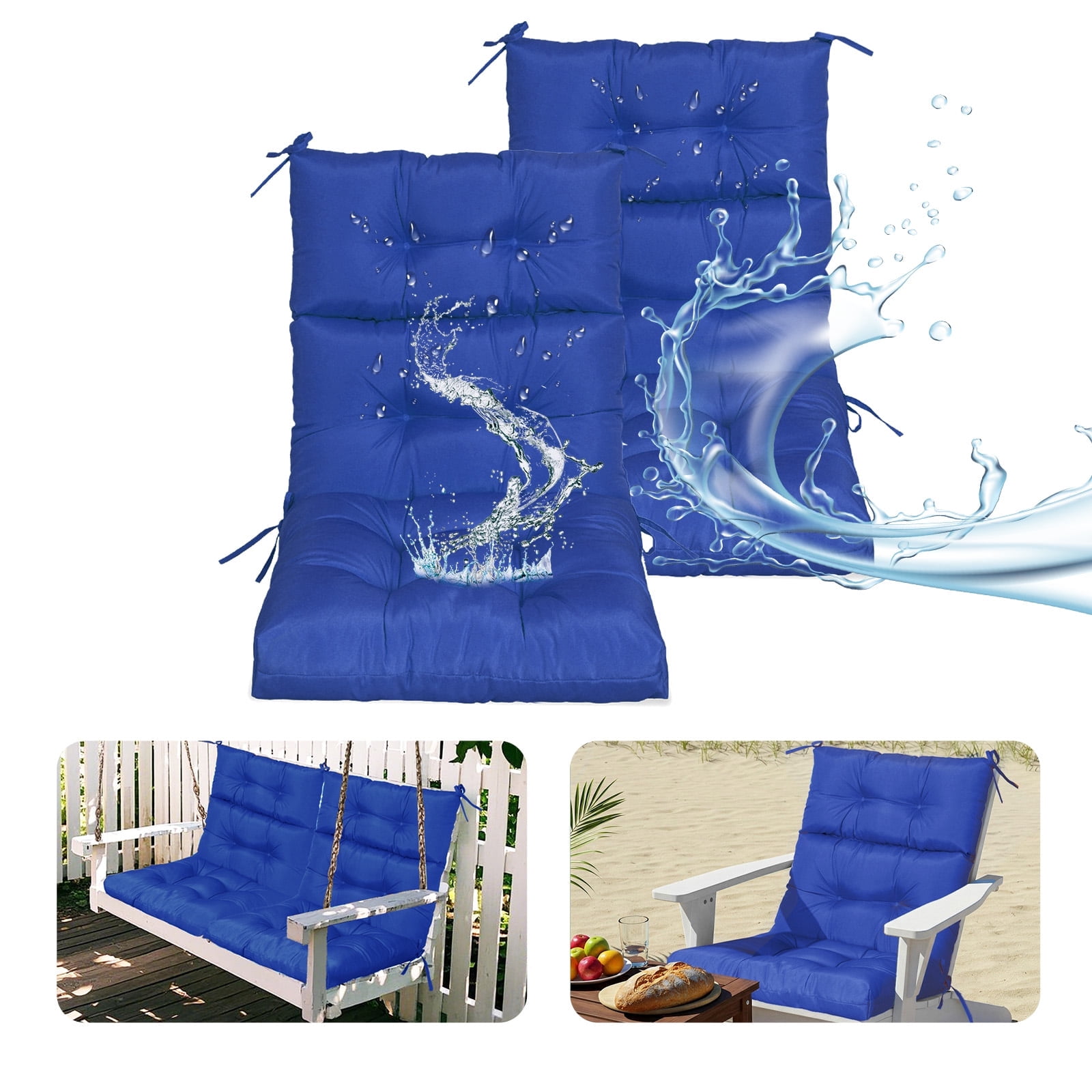 2-Pack High Back Outdoor Chair Cushions, Waterproof & Fade-Resistant Tufted Patio Chair Cushion for Rocking Chairs Adirondack Garden Porch Home Office Chair Use - 44" x 22" x 4"