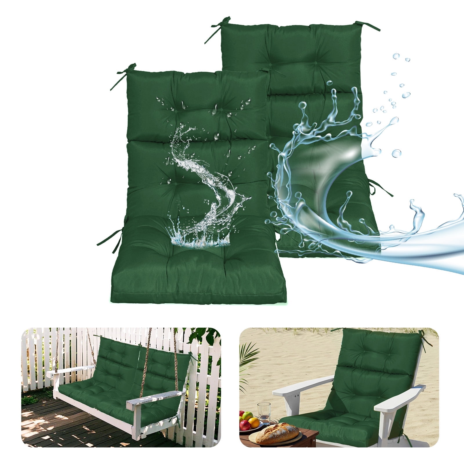 2-Pack High Back Outdoor Chair Cushions, Waterproof & Fade-Resistant Tufted Patio Chair Cushion for Rocking Chairs Adirondack Garden Porch Home Office Chair Use - 44" x 22" x 4"