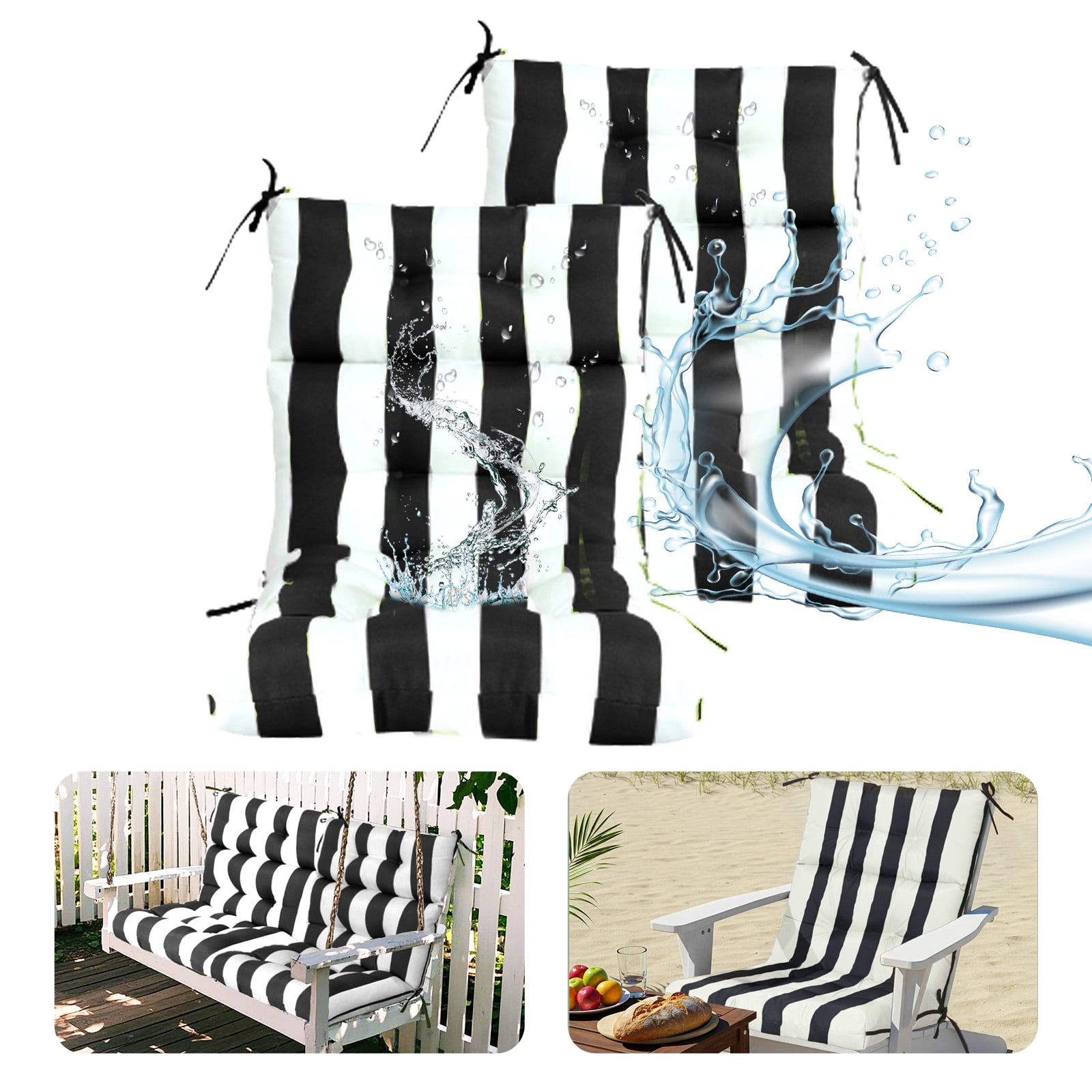 2-Pack High Back Outdoor Chair Cushions, Waterproof & Fade-Resistant Tufted Patio Chair Cushion for Rocking Chairs Adirondack Garden Porch Home Office Chair Use - 44" x 22" x 4"
