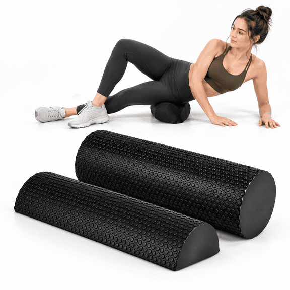 2 Pack High-Density Foam Roller Set with Round and Half Rollers for Exercise and