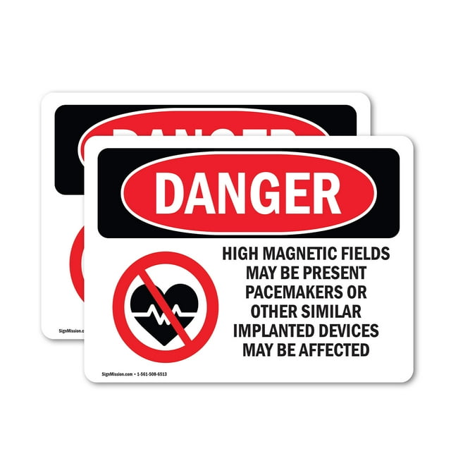(2 Pack) High Magnetic Fields Pacemakers OSHA Danger Sign 5 Inch X 3.5 Inch Vinyl Label Decal Sticker Weather Resistant, UV Protected for Workplace, Business, and Construction Site,