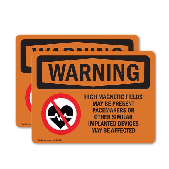 (2 Pack) High Magnetic Fields Pacemakers OSHA Warning Sign 5 Inch X 3.5 Inch Vinyl Label Decal Sticker Weather Resistant, UV Protected for Workplace, Business, and Construction Site,
