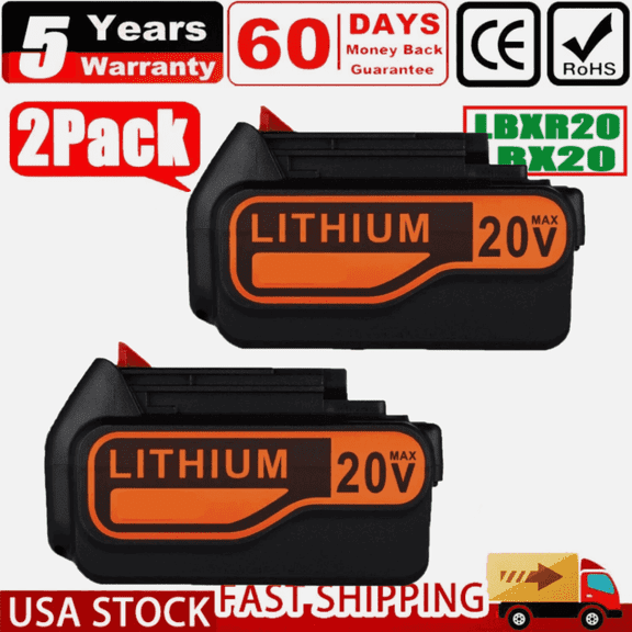2-Pack High-Output 5.0Ah 20V Battery Replacement for B+D 20V Tools LB2X4020 LB20 LBX20 LBXR20 LBXR20B LBXR2020 LBX4020 LST220 Battery