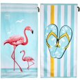 thumbnail image 1 of 2 Pack High Performance Large, Beach Towels-  Light Blue Stripe Sandals and Blue Beach Flamingo., 1 of 1