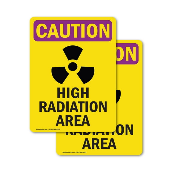 (2 Pack) High Radiation Area With Symbol OSHA Caution Radiation Sign