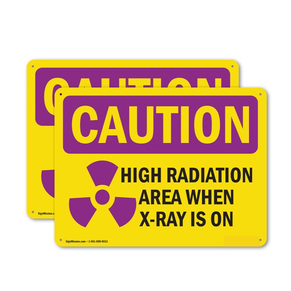(2 Pack) High Radiation Area X-Ray Is On OSHA Caution Radiation Sign 18 Inch X 12 Inch Plastic Sign, Weather Resistant, UV Protected for Workplace, Business, and Construction Site, Made