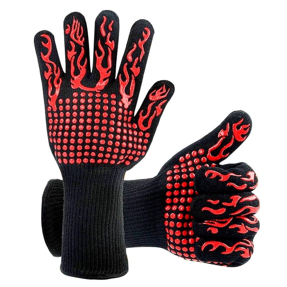 2-Pack High Temperature Resistant Silicone BBQ Gloves, 500-800°F Heat Proof Industrial Oven Mitts for Grilling, Welding & Microwave(F)