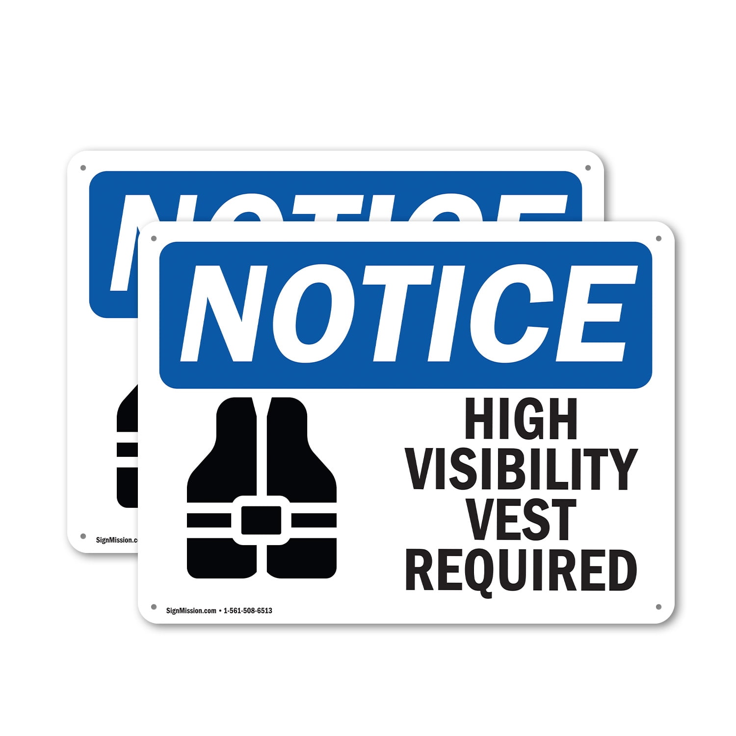 (2 Pack) High Vest Required OSHA Notice Sign 18 Inch X 12 Inch Plastic ...