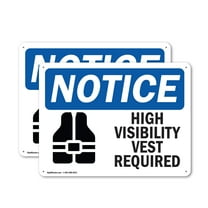 (2 Pack) High Vest Required OSHA Notice Sign 18 Inch X 12 Inch Plastic Sign, Weather Resistant, UV Protected for Workplace, Business, and Construction Site, Made in the USA