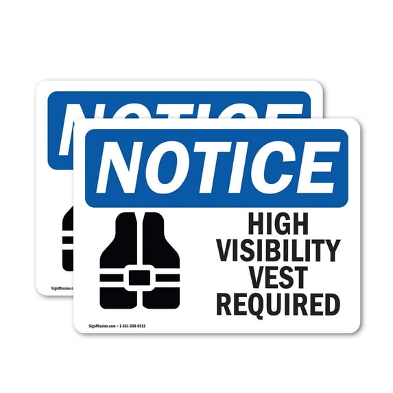 (2 Pack) High Vest Required OSHA Notice Sign 7 Inch X 5 Inch Vinyl Label Decal Sticker Weather Resistant, UV Protected for Workplace, Business, and Construction Site, Made in the USA