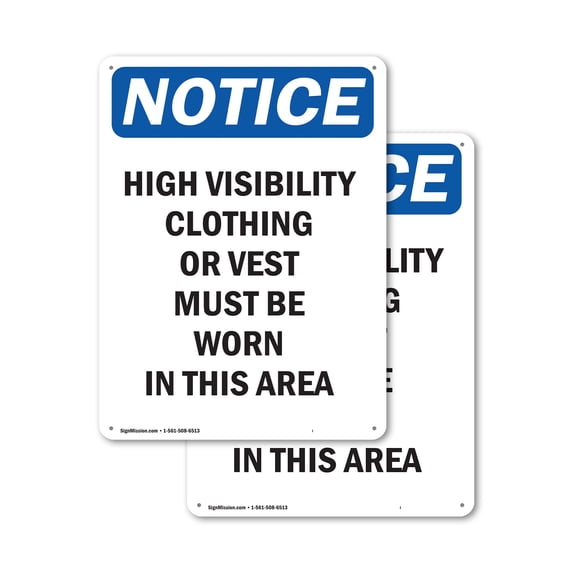(2 Pack) High Visibility Clothing Or Vest OSHA Notice Sign 7 Inch X 10 Inch Indoor / Outdoor Rust-Free Aluminum Metal Signs for Workplace, Workshop, and Construction Site, Made in the