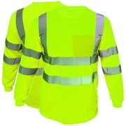 2 Pack-High Visibility Long Sleeve T-Shirt Hi Vis Green Work Safety Reflective Tape Class 3 Size XX-Large