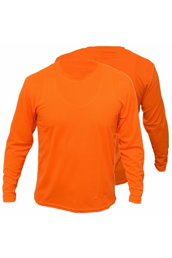 2 Pack-High Visibility Long Sleeve T-Shirt Hi Vis Orange Work Safety Shirts Size: X-Large