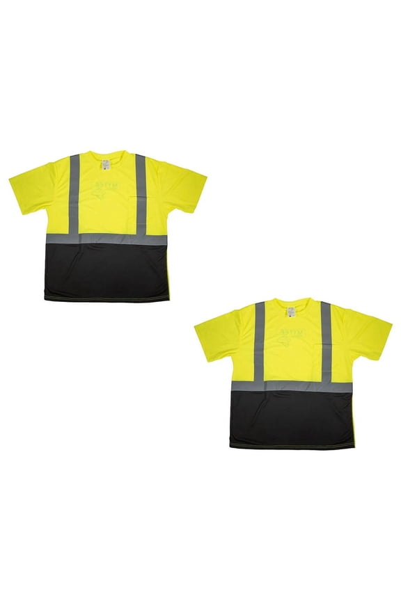 2 Pack High Visibility Reflective T-Shirt (L) for Men Women Class 2 - Polyester Black Bottom ANSI/ISEA Certified, Durable & Breathable Safety Construction Work Short Sleeve T-Shirt