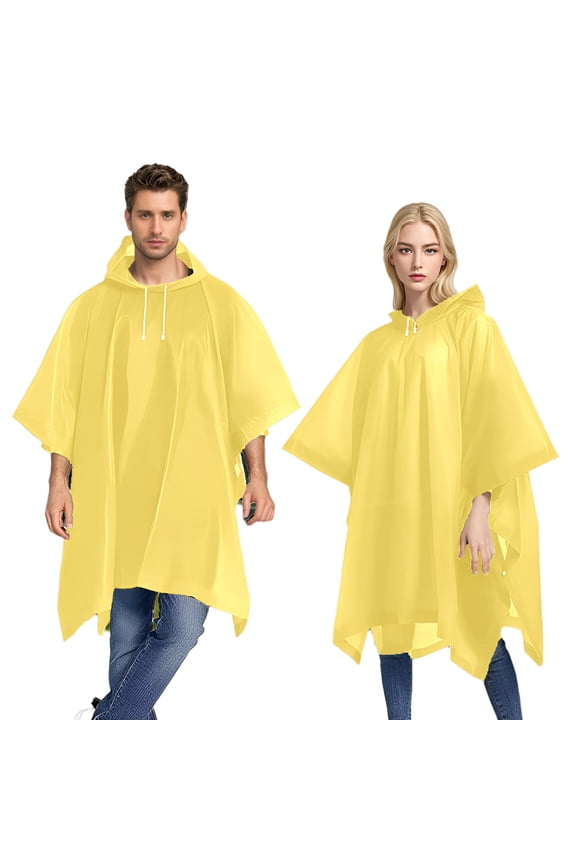 2-Pack High Visibility Yellow EVA Rain Poncho, Unisex Waterproof Hooded Raincoat for Hiking, Cycling and Emergency