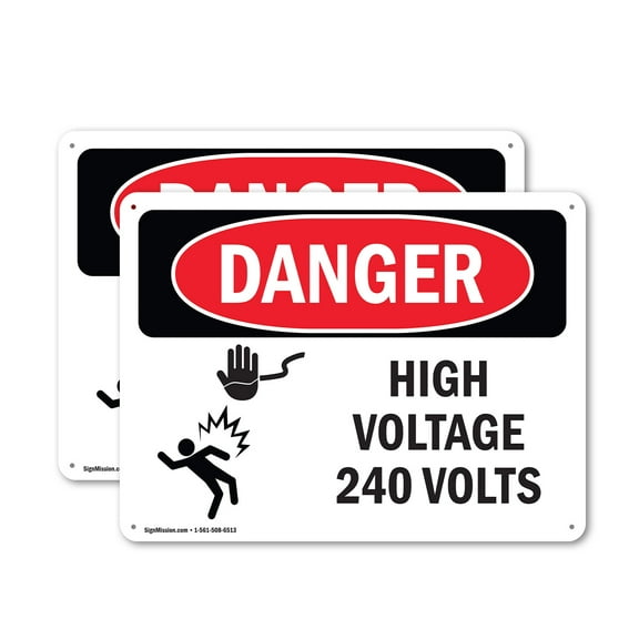 (2 Pack) High Voltage 240 Volts OSHA Danger Sign 24 Inch X 18 Inch Plastic Sign, Weather Resistant, UV Protected for Workplace, Business, and Construction Site, Made in the USA