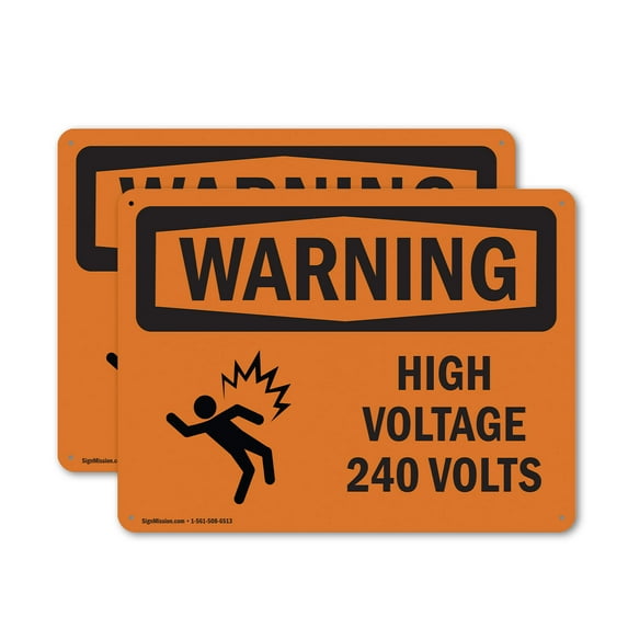 (2 Pack) High Voltage 240 Volts With Symbol OSHA Warning Sign 24 Inch X 18 Inch Plastic Sign, Weather Resistant, UV Protected for Workplace, Business, and Construction Site, Made in the