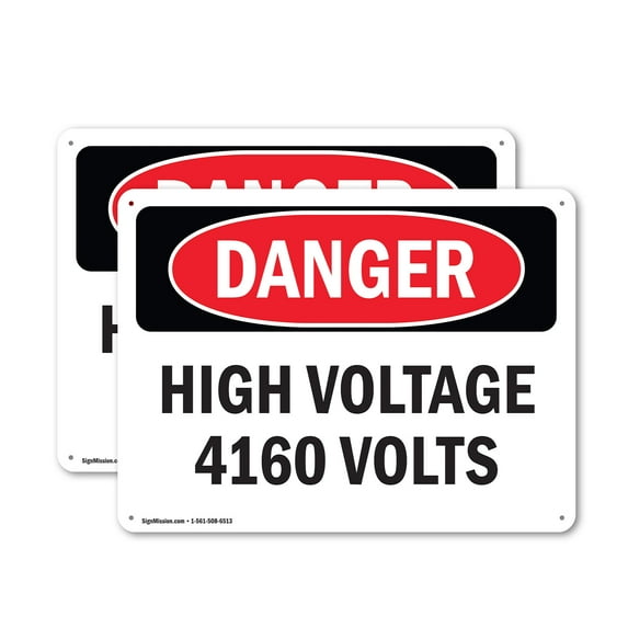 (2 Pack) High Voltage 4160 Volts OSHA Danger Sign 24 Inch X 18 Inch Indoor / Outdoor Rust-Free Aluminum Metal Signs for Workplace, Workshop, and Construction Site, Made in the USA
