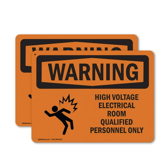 (2 Pack) High Voltage Electrical Room With Symbol OSHA Warning Sign 18 Inch X 12 Inch Plastic Sign, Weather Resistant, UV Protected for Workplace, Business, and Construction Site, Made