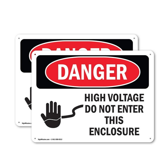 (2 Pack) High Voltage Do Not Enter This Enclosure OSHA Danger Sign 24 Inch X 18 Inch Indoor / Outdoor Rust-Free Aluminum Metal Signs for Workplace, Workshop, and Construction Site, Made in the USA