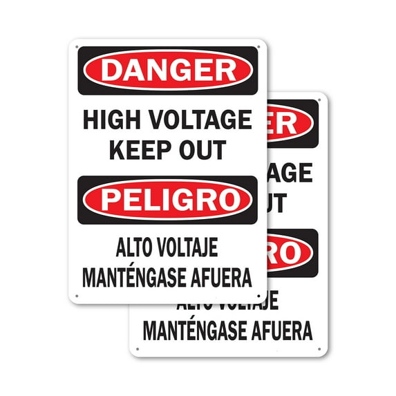 (2 Pack) High Voltage Keep Out (Bilingual) OSHA Danger Sign 12 Inch X 18 Inch Plastic Sign, Weather Resistant, UV Protected for Workplace, Business, and Construction Site, Made in the