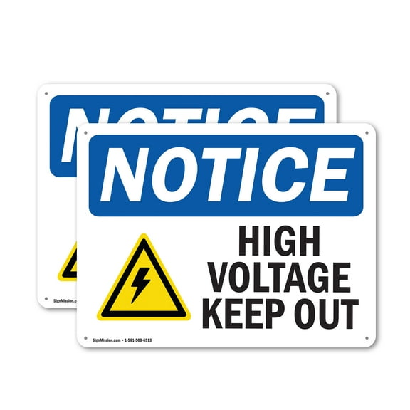 (2 Pack) High Voltage Keep Out OSHA Notice Sign 14 Inch X 10 Inch Indoor / Outdoor Rust-Free Aluminum Metal Signs for Workplace, Workshop, and Construction Site, Made in the USA