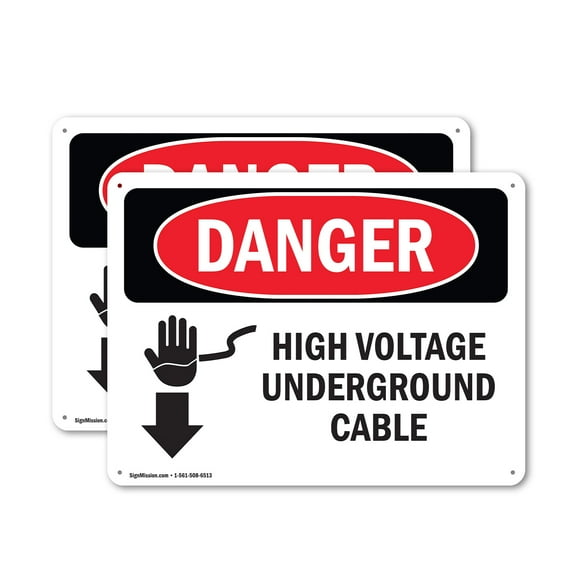 (2 Pack) High Voltage Underground Cable OSHA Danger Sign 14 Inch X 10 Inch Indoor / Outdoor Rust-Free Aluminum Metal Signs for Workplace, Workshop, and Construction Site, Made in the