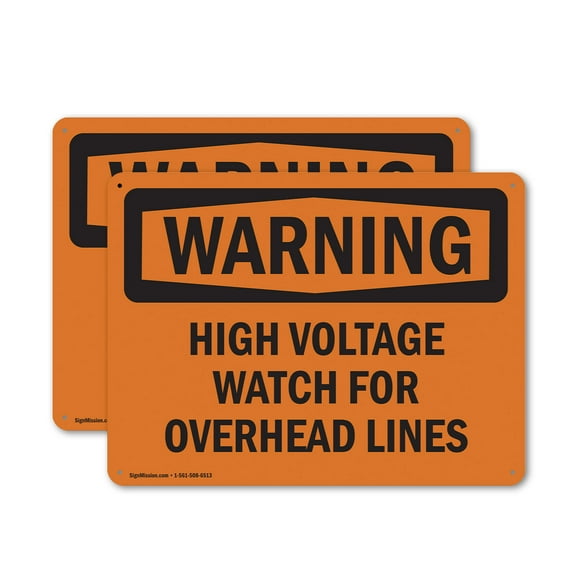 (2 Pack) High Voltage Watch For Overhead Lines OSHA Warning Sign 14 Inch X 10 Inch Indoor / Outdoor Rust-Free Aluminum Metal Signs for Workplace, Workshop, and Construction Site, Made