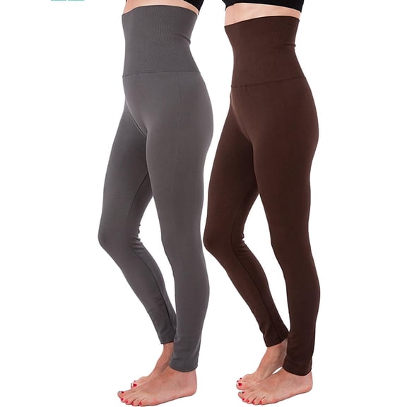 2-Pack High Waist Tummy Control Full Length Legging Compression Top Pants Fleece Lined