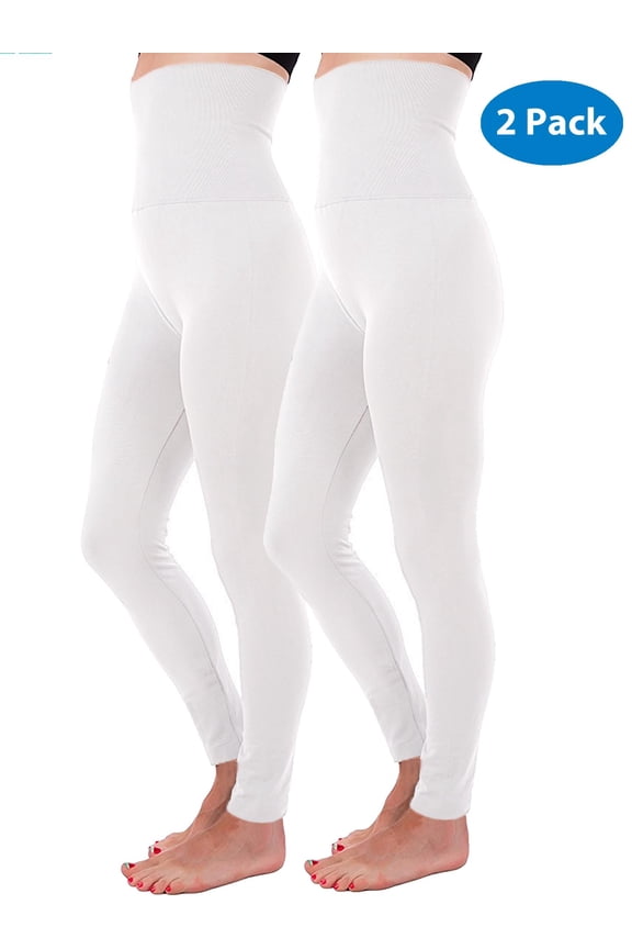 2-Pack High Waist Tummy Control Full Length Legging Compression Top Pants Fleece Lined
