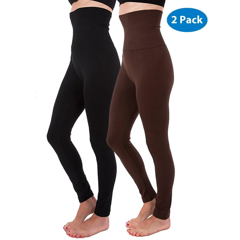 2 Pack High Waist Tummy Control Full Length Legging Compression Top Pants Fleece Lined