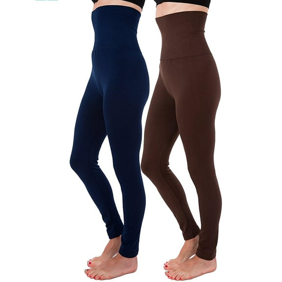 2-Pack High Waist Tummy Control Full Length Legging Compression Top Pants Fleece Lined