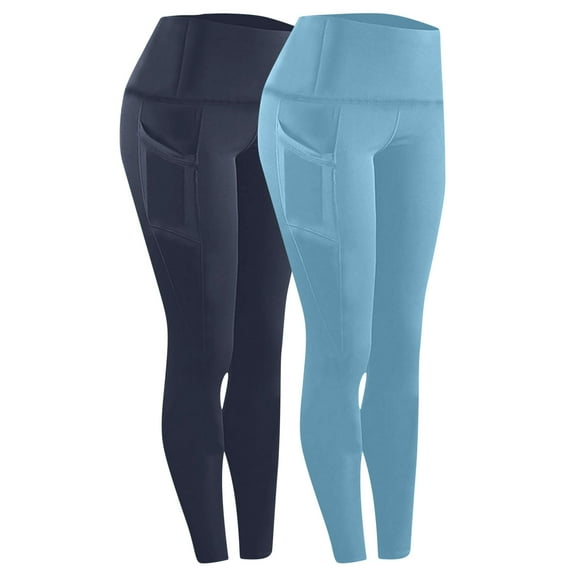 2 Pack High Waist Yoga Pants With Pockets High Waist Tummy Control With Pockets Leggings Fitness Sports Running Yoga Athletic Pants A-Sky Blue