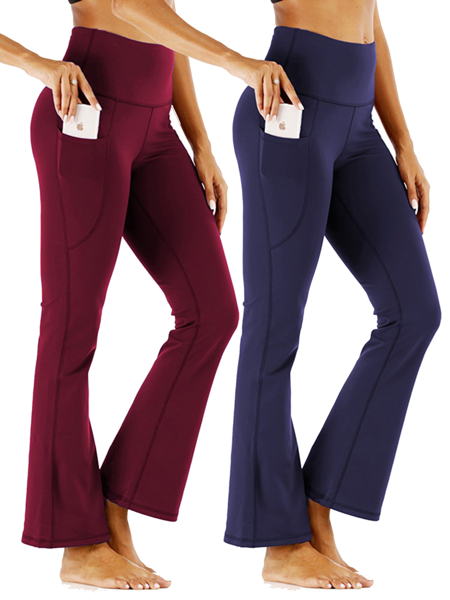 2 Pack High Waisted Flare Pants Wide Leg Hip Bootcut Solid Color with  Pockets for Yoga Active Workout Running 