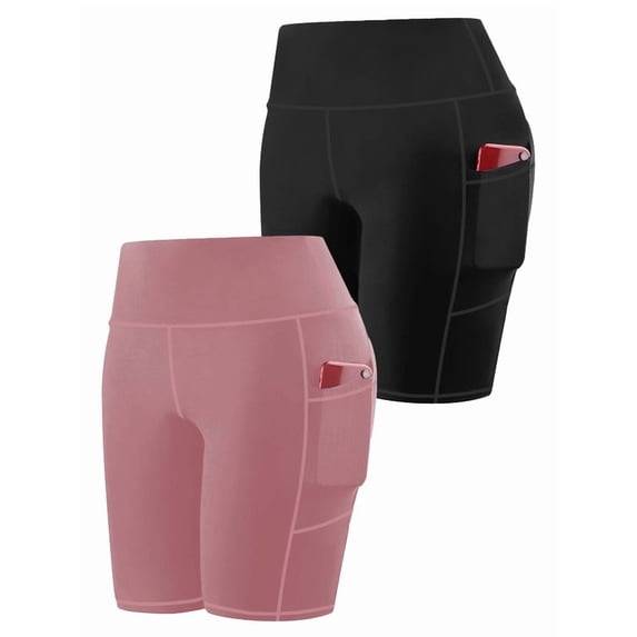 2 Pack High-Waisted Yoga Shorts for Women with Pockets, Tummy Control Fitness Running Shorts, Comfortable & Breathable